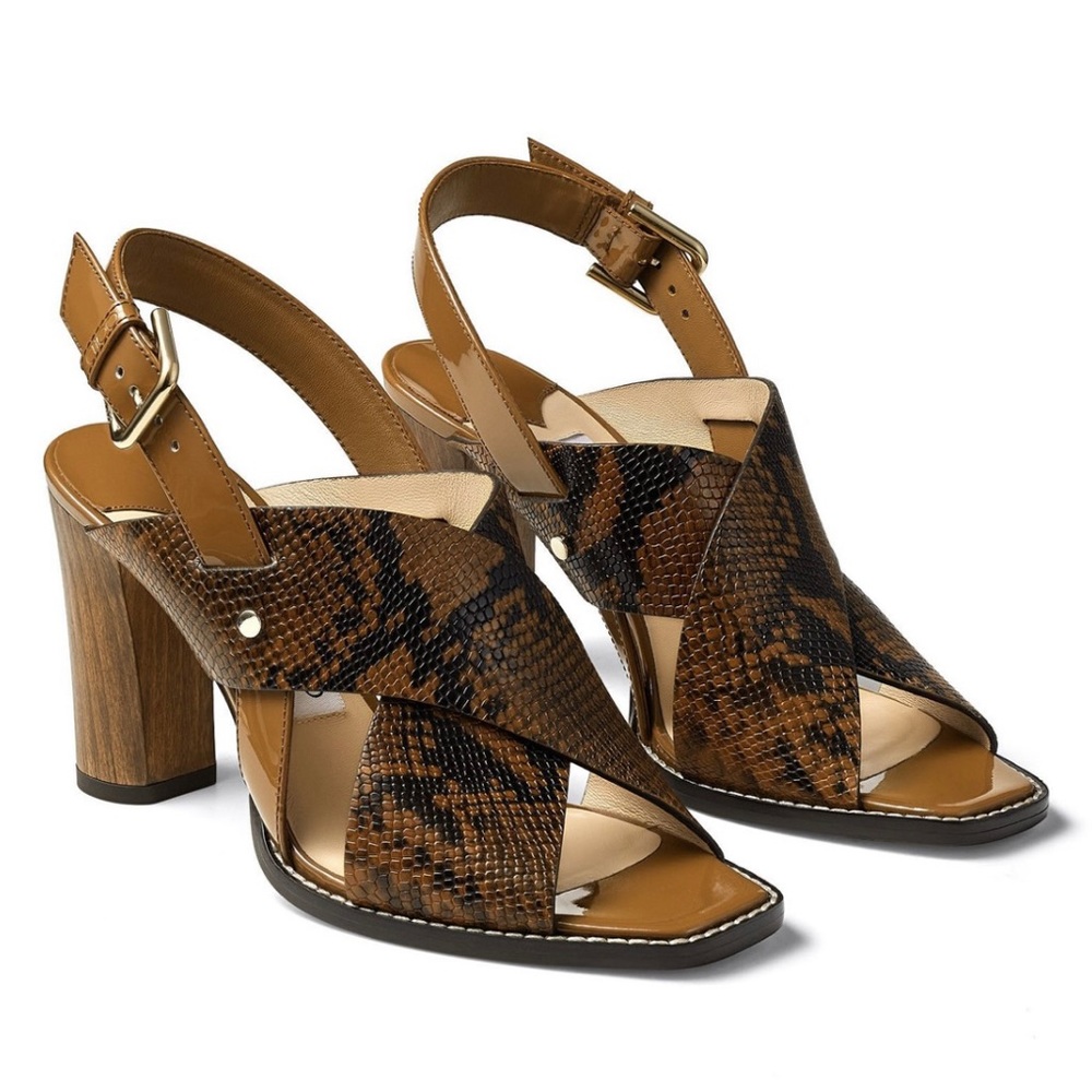 NIB Jimmy Choo Aix 85 Snake Print Sandals $850 Size 38.5